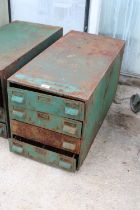 A VINTAGE METAL FOUR DRAWER CABINET WITH INDIVIUAL INTERNAL SECTIONS