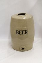 A VINTAGE, HAND CRAFTED, MOIRA, STONEWARE BEER BARREL, HEIGHT 33CM