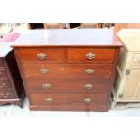 A LATE VICTORIAN MAHOGANY CHEST OF TWO SHORT AND THREE LONG GRADUATED DRAWERS, 42" WIDE