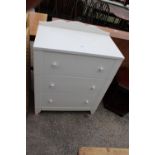 A MODERN WHITE CHEST OF THREE DRAWERS, 28" WIDE