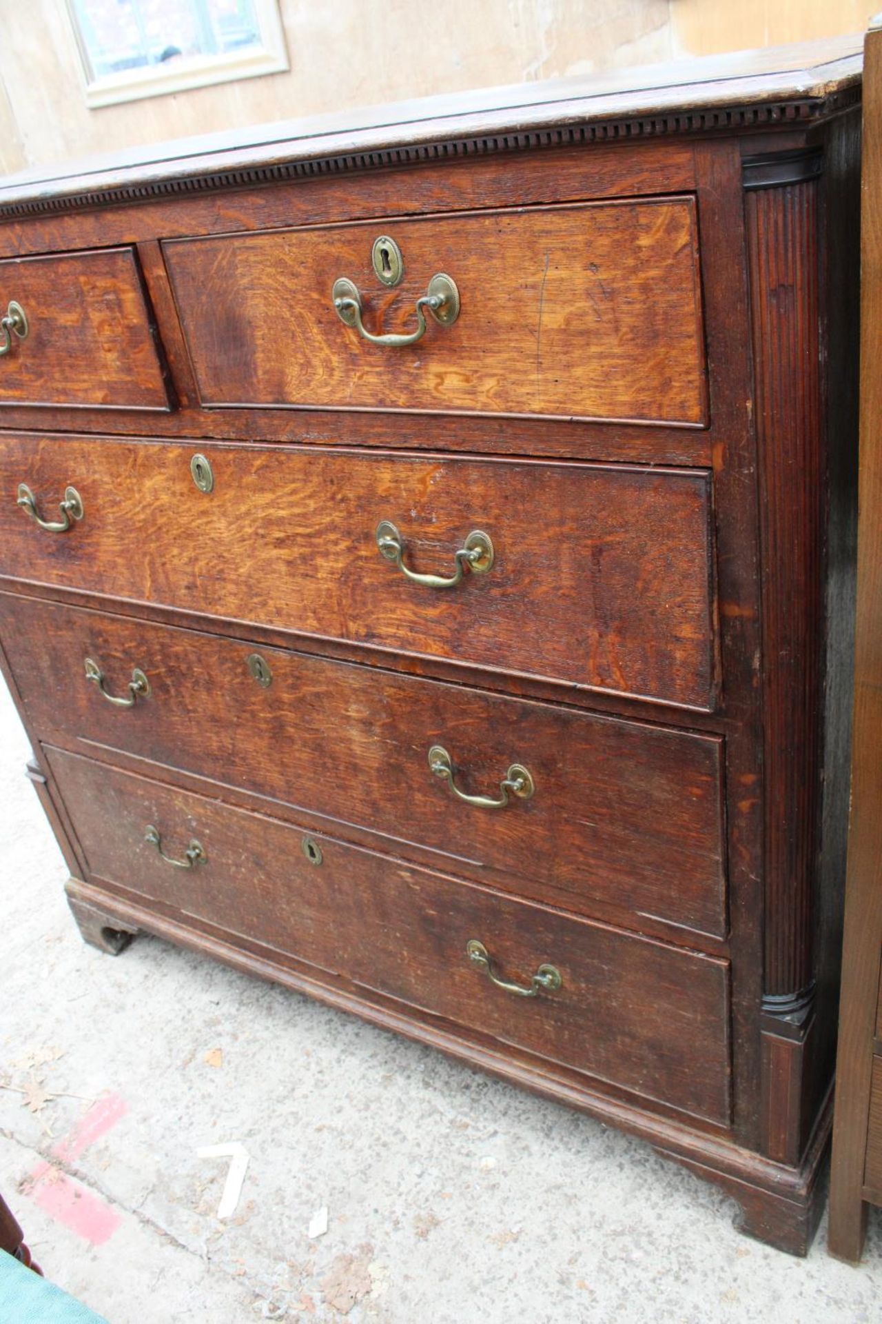 A GEORGE III OAK CHEST OF TWO SHORT AND THREE LONG GRADUATED DRAWERS, 48" WIDE - Image 4 of 4