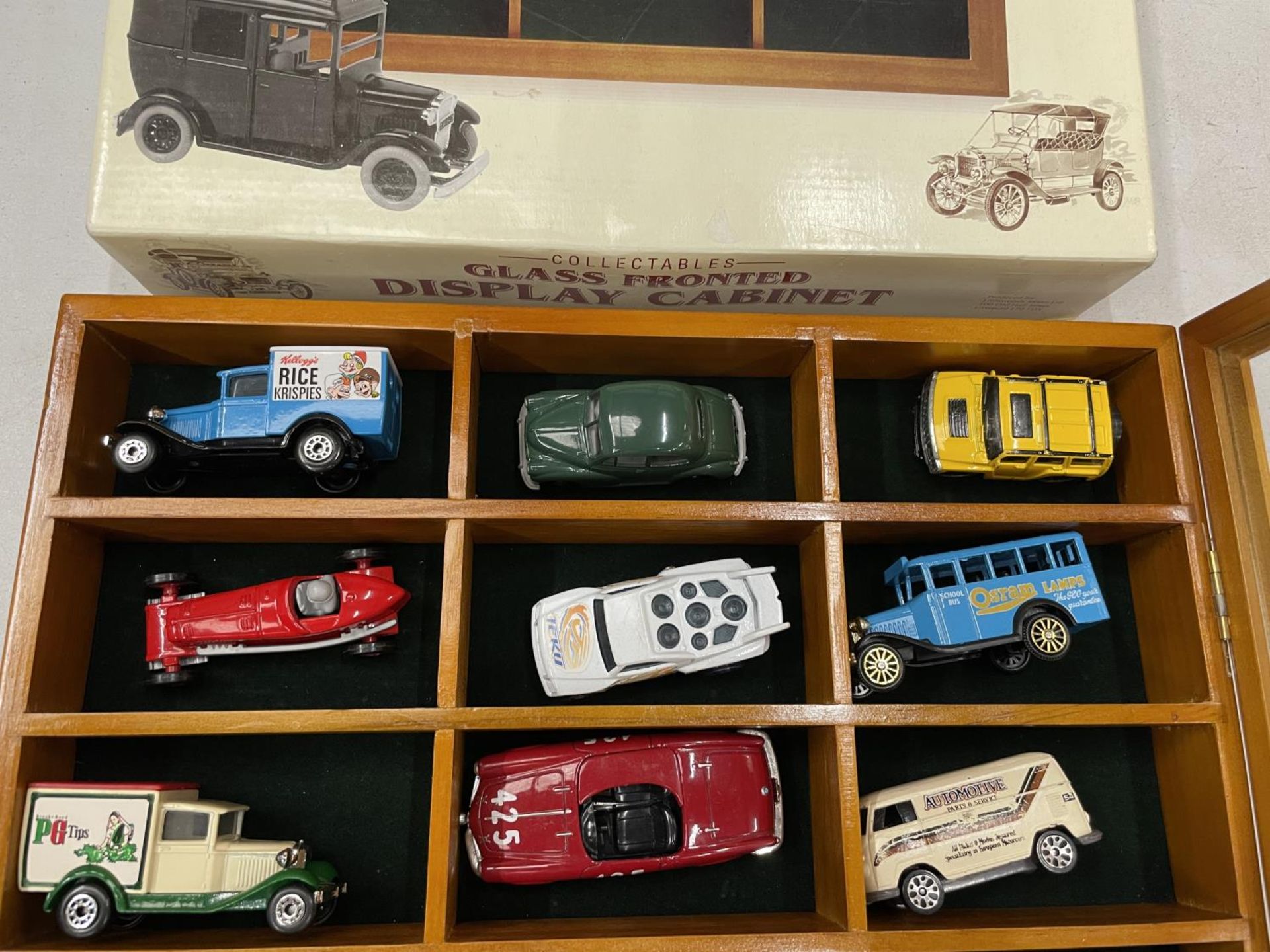 A WOODEN GLASS FRONTED DISPLAY CABINET INCLUDING FIFTEEN MODEL VEHICLES - Image 3 of 4