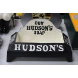 A LARGE CAST DOG WATER BOWL ADVERITISING HUDSON SOAPS