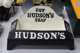 A LARGE CAST DOG WATER BOWL ADVERITISING HUDSON SOAPS