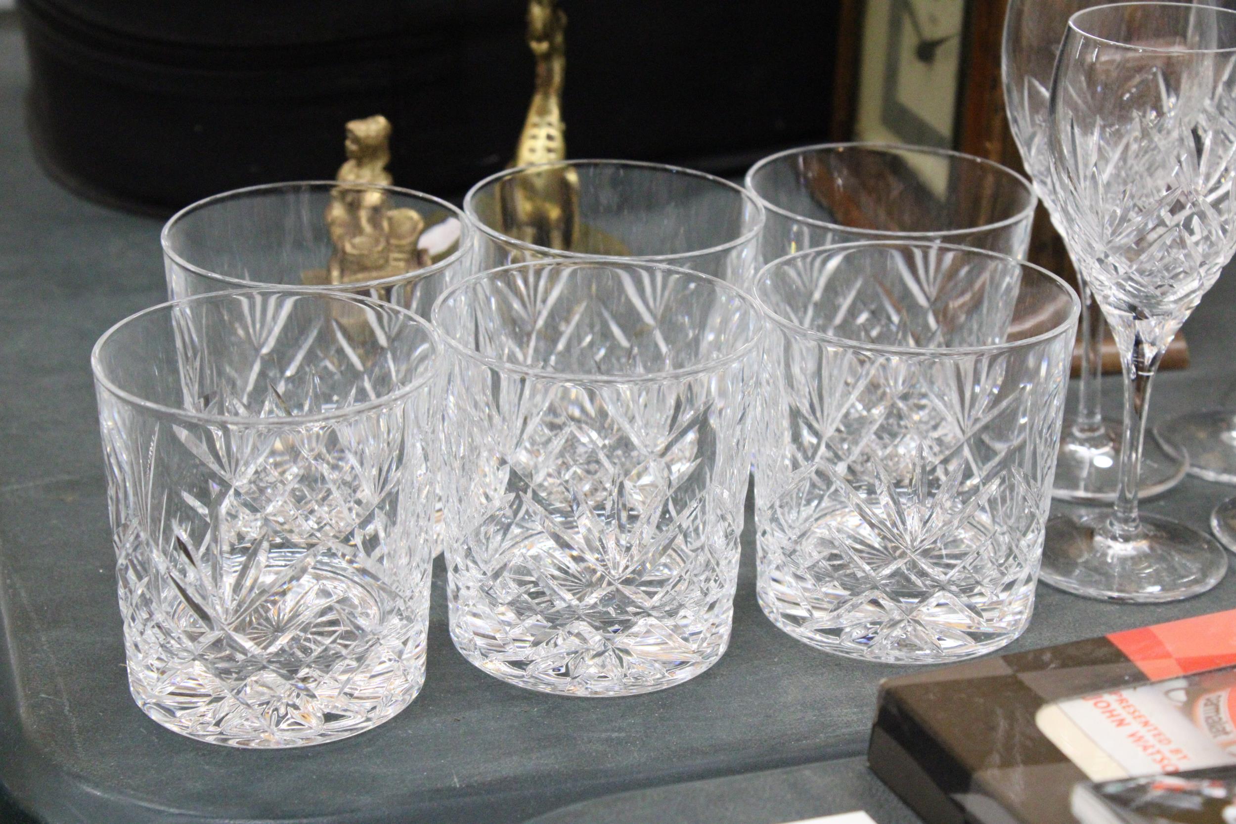 A QUANTITY OF CUT GLASSE TO INCLUDE ROYAL DOULTON 'JULIETTE' WINE GLASSES, SHERRY, WHISKY AND - Image 2 of 4