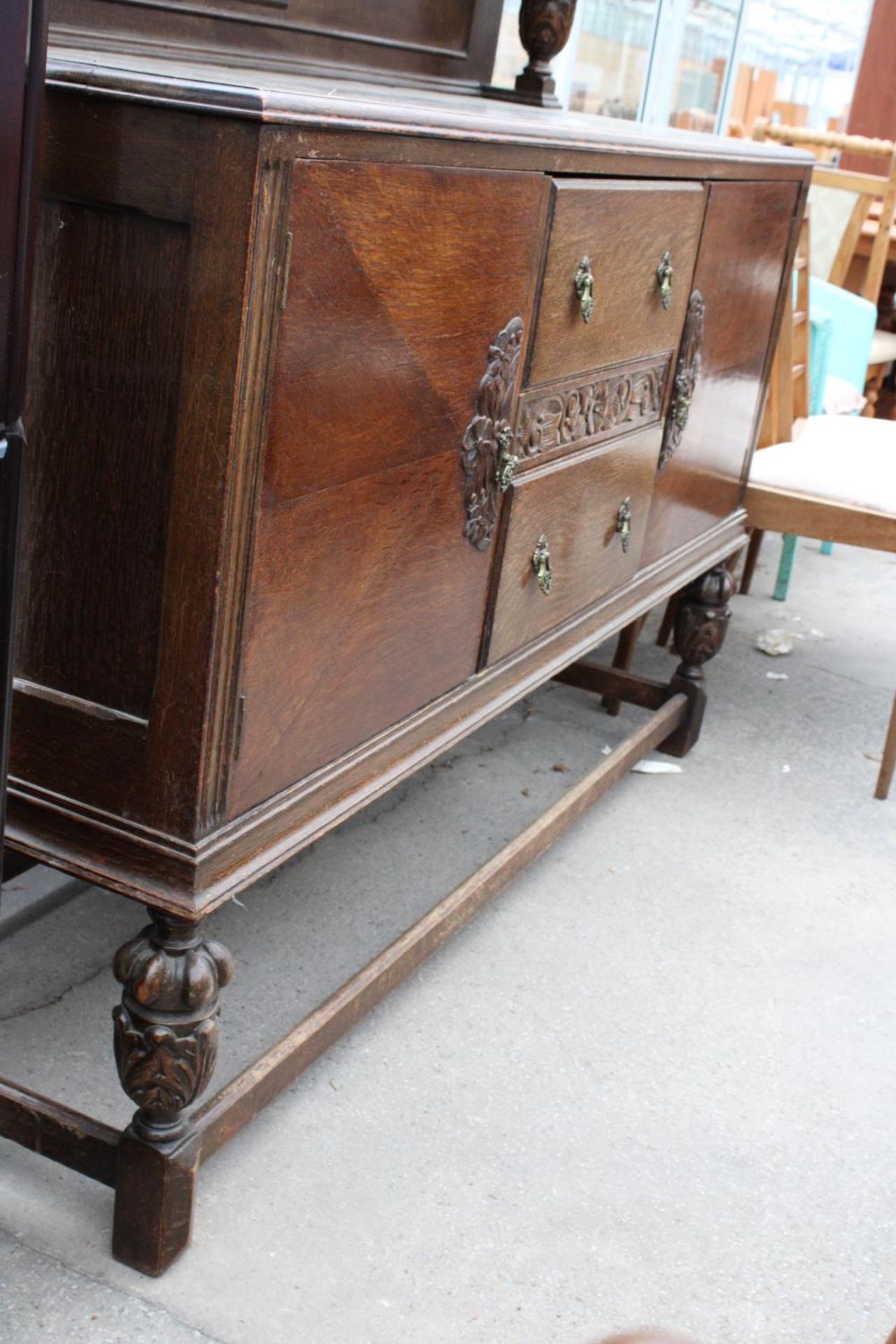 AN EARLY 20TH CENTURY OAK JACOBEAN STYLE SIDEBOARD, 60" WIDE, BEARING A. MARKS & SONS LTD ( - Image 3 of 3