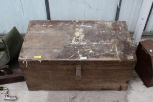 A VINTAGE PINE TOOL CHEST WITH METAL HANDLES