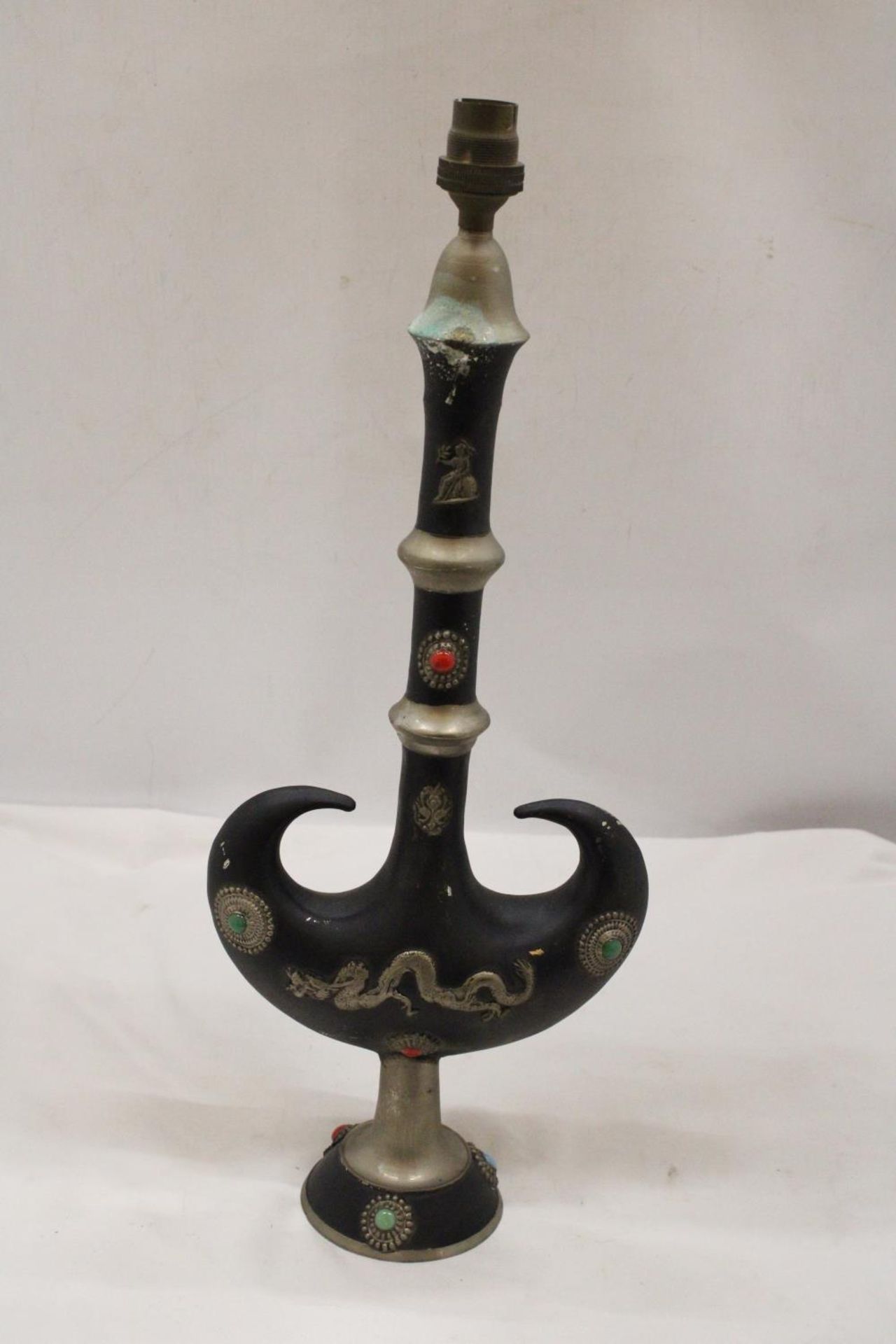 AN ORIENTAL METAL FESTOONED DRAGON LAMP - 19 INCH (H) - Image 4 of 6