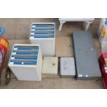 AN ASSORTMENT OF VARIOUS LOCK BOXES AND TWO PLASTIC DRAWER UNITS