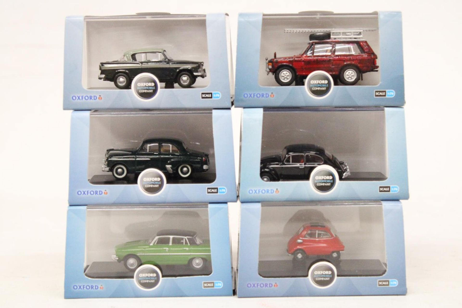 SIX VARIOUS AS NEW AND BOXED OXFORD AUTOMOBILE COMPANY VEHICLES