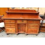 A LATE VICTORIAN MAHOGANY SIDEBOARD WITH RAISED BACK 60" WIDE