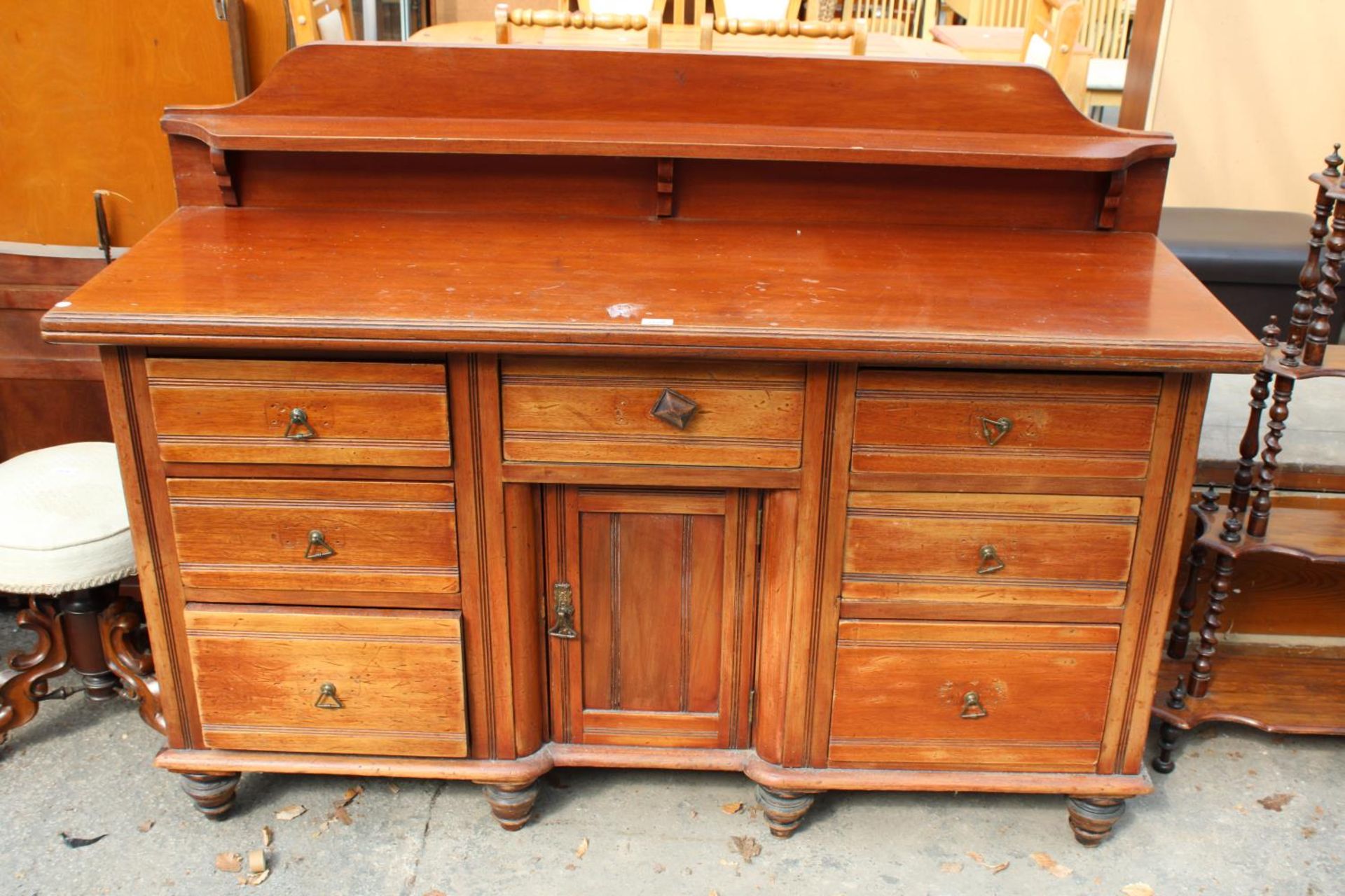 A LATE VICTORIAN MAHOGANY SIDEBOARD WITH RAISED BACK 60" WIDE