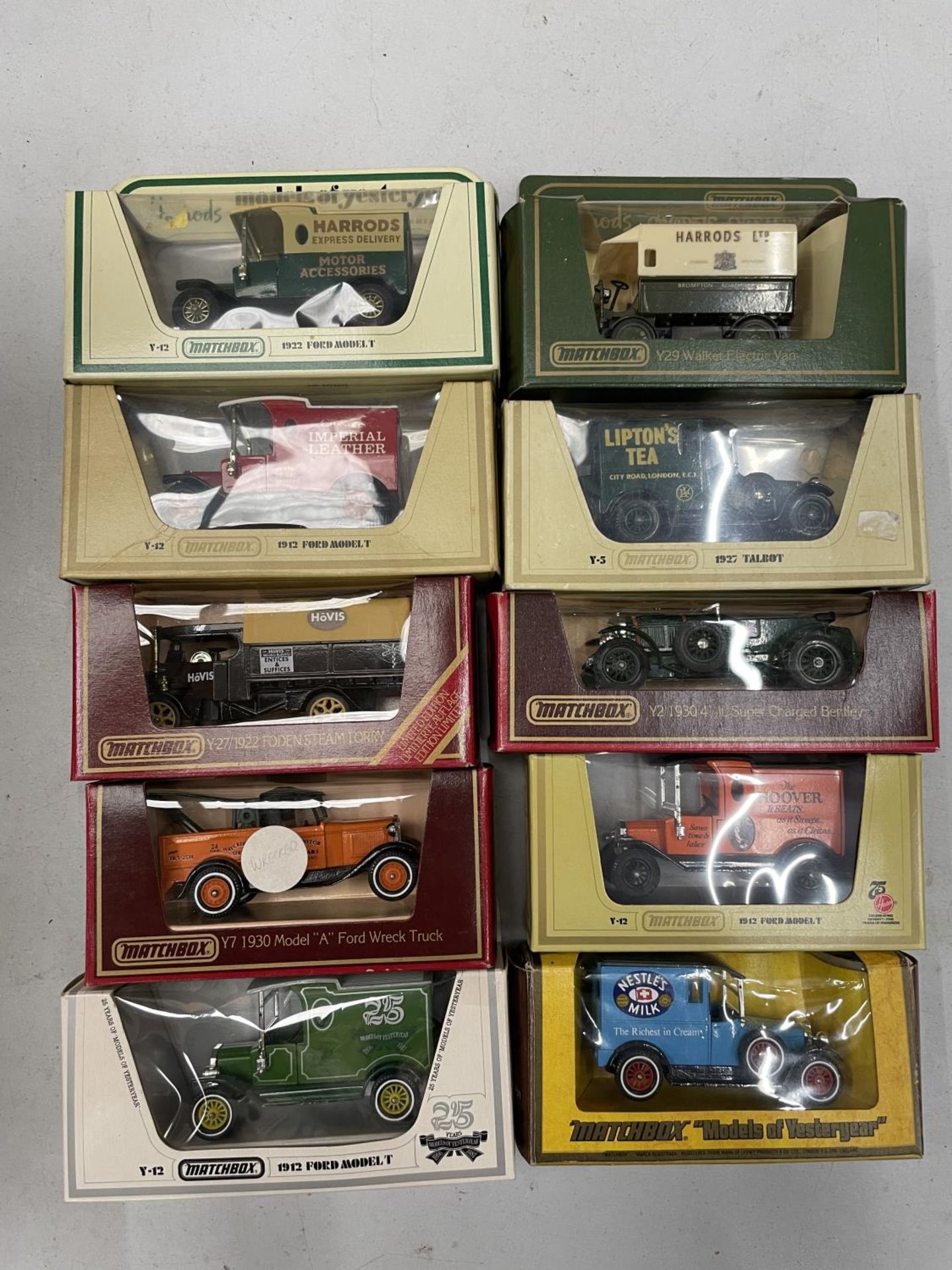 TEN BOXED MATCHBOX MODELS OF YESTERYEAR ADVERTISING WAGONS
