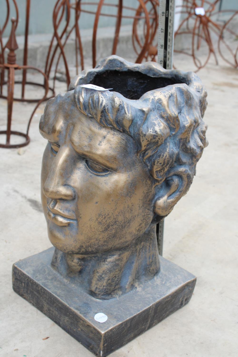 A LOW FIBRE GLASS GREEK GOD HEAD PLANTER - Image 2 of 3