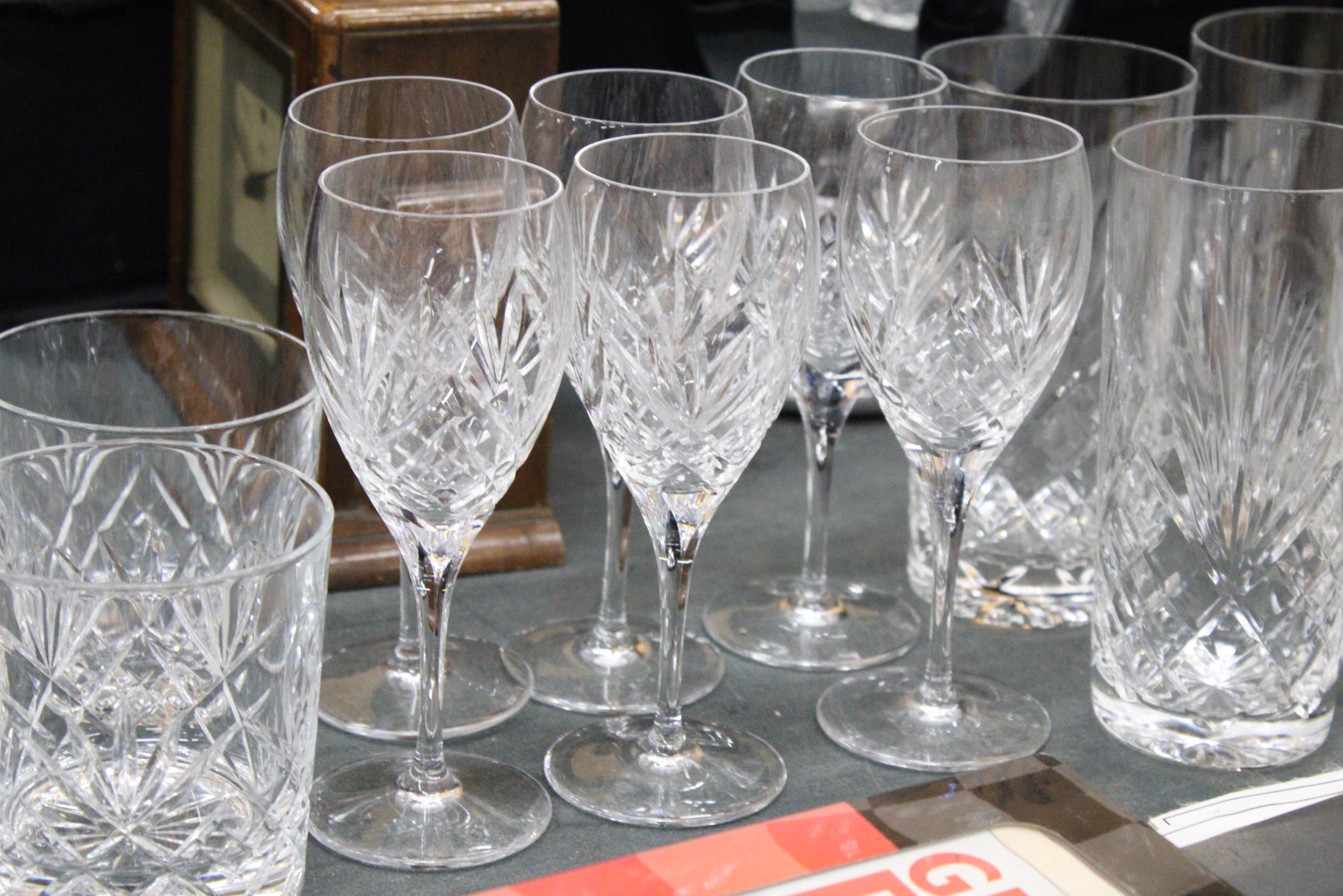 A QUANTITY OF CUT GLASSE TO INCLUDE ROYAL DOULTON 'JULIETTE' WINE GLASSES, SHERRY, WHISKY AND - Image 3 of 4