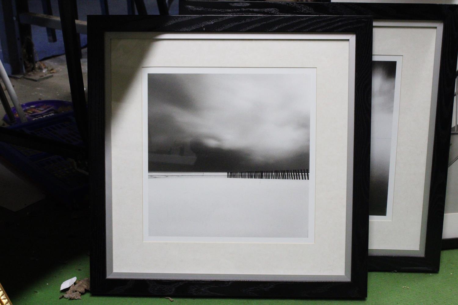 THREE MODERN MONOCHROME FRAMED PRINTS TO INCLUDE TWO SEASCAPE SCENCE PLUS STAIRCASE - Image 2 of 5