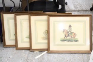 FOUR FRAMED HORSE RIDING PRINTS, TO INCLUDE SIR RALPH ABERCROMBIE, PRINCE SWARTZENBURGH ETC
