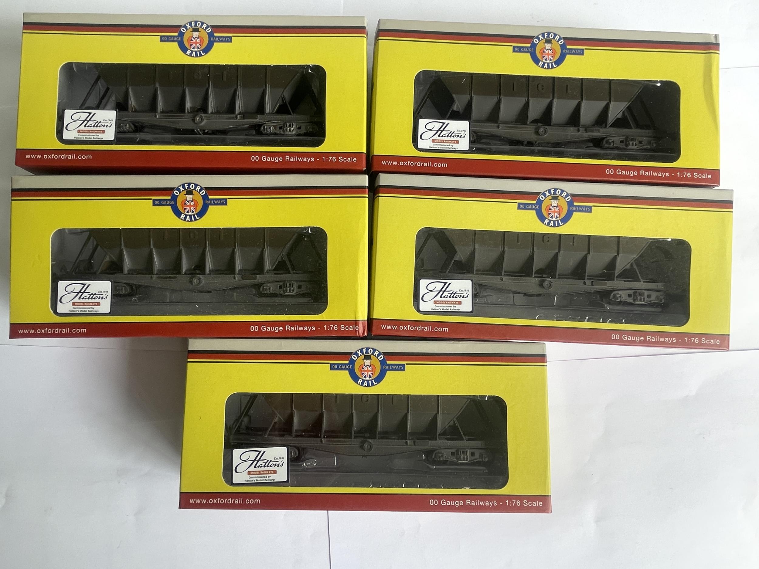 FIVE BOXED OXFORD RAIL 00 GAUGE FREIGHT HOPPER WAGONS