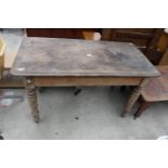 A PINE KITCHEN TABLE BASE WITH MAHOGANY LEAF TOP