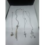 FOUR SILVER NECKLACES WITH PENDANTS