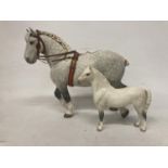 A BESWICK PERCHERON HARNESSED DAPPLE GREY HORSE TOGETHER WITH A BESWICK GREY GLOSS WELSH MOUNTAIN