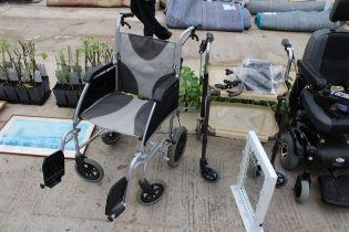 AN ASSORTMENT OF ITEMS TO INCLUDE A WHEELCHAIR AND A WALKING AID ETC
