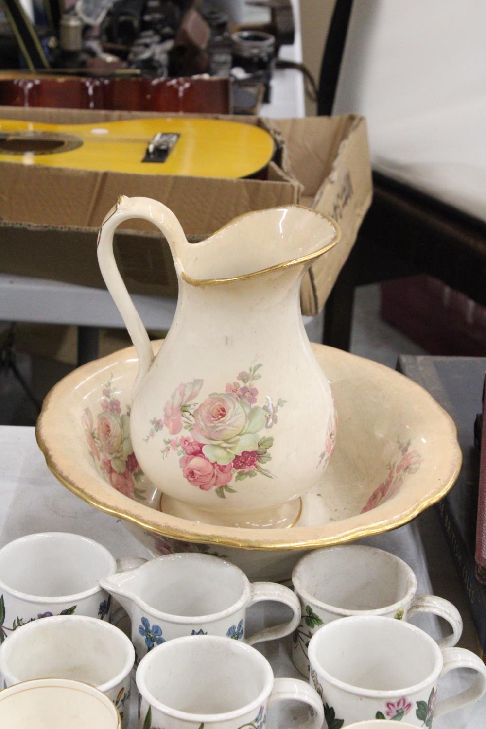 A LARGE VICTORIAN 'BLAKENEY', WASH BOWL AND JUG, PORTMEIRION BOTANIC GARDEN CUPS, A SUGAR BOWL AND - Image 6 of 6