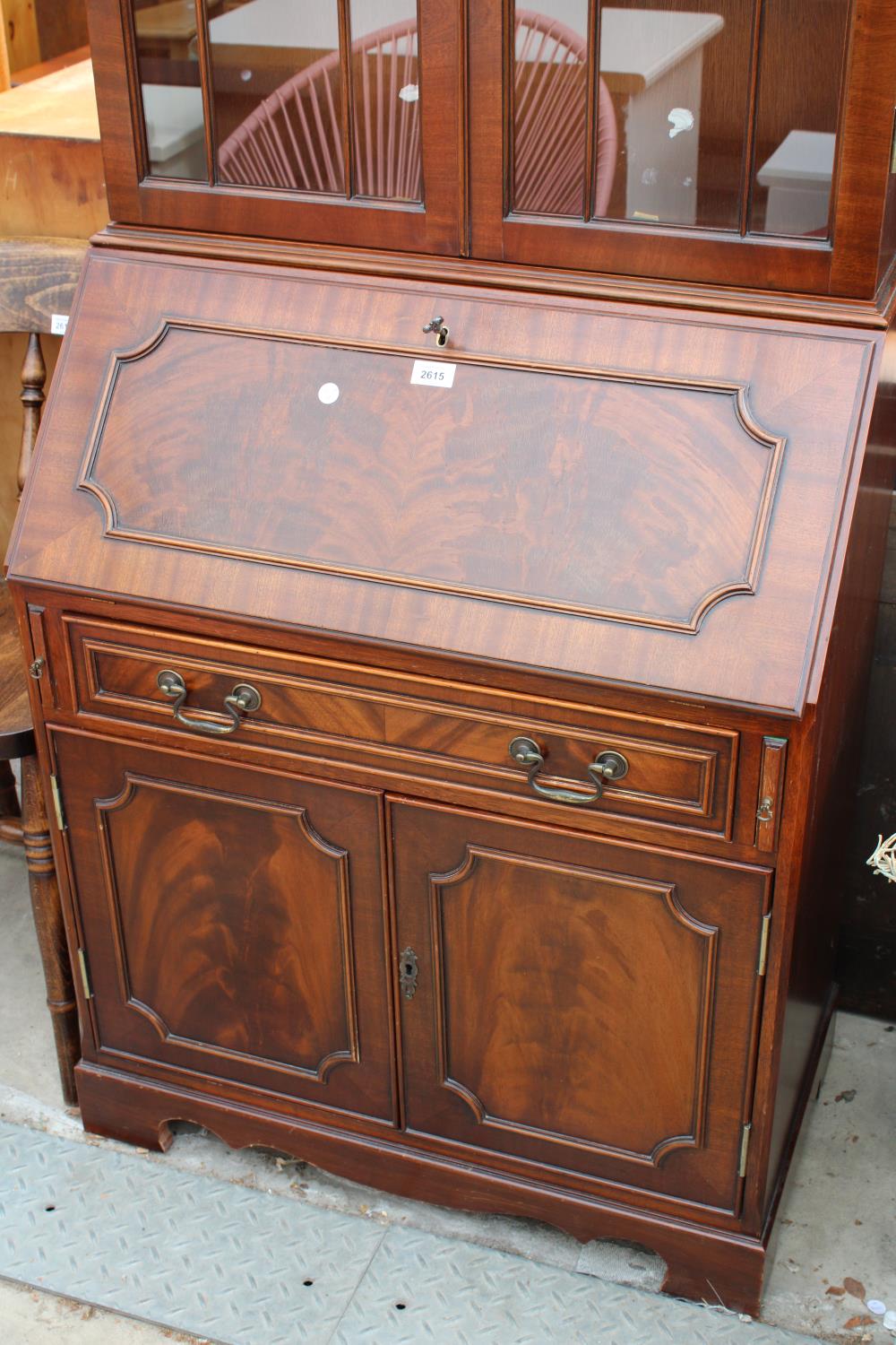 A REPRODUCTION MAHOGANY BUREAU BOOKCASE WITH FITTED INTERIOR, 29.5" WIDE - Image 3 of 4