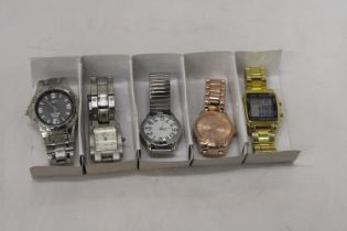 FIVE ASSORTED WRISTWATCHES - NO WARRANTY