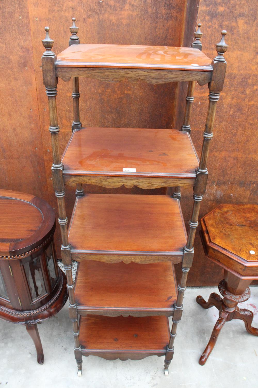 A VICTORIAN ROSEWOOD AND MAHOGANY FIVE TIER WHATNOT