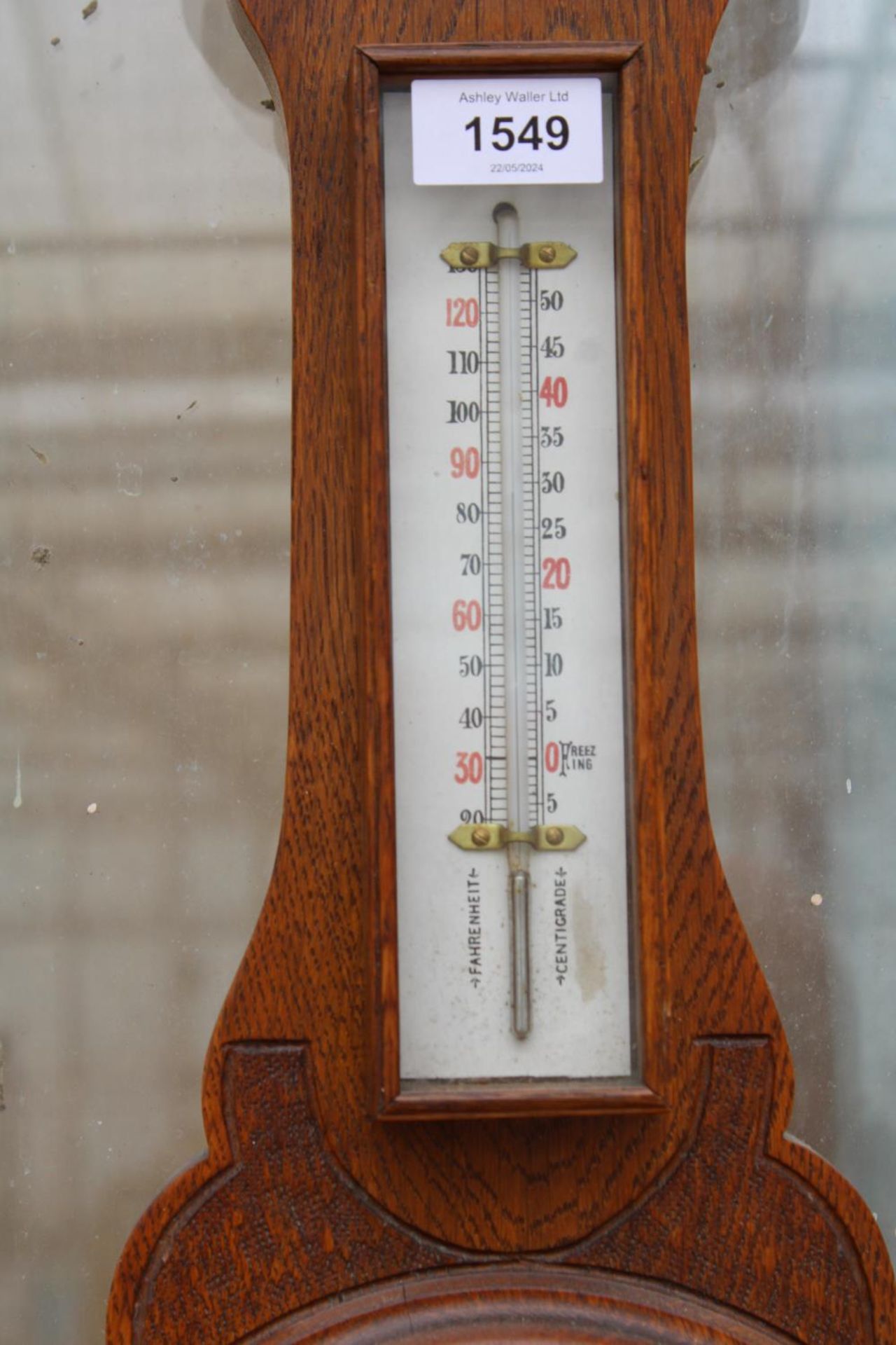 AN OAK CASED WALL HANGING BAROMETER - Image 3 of 3