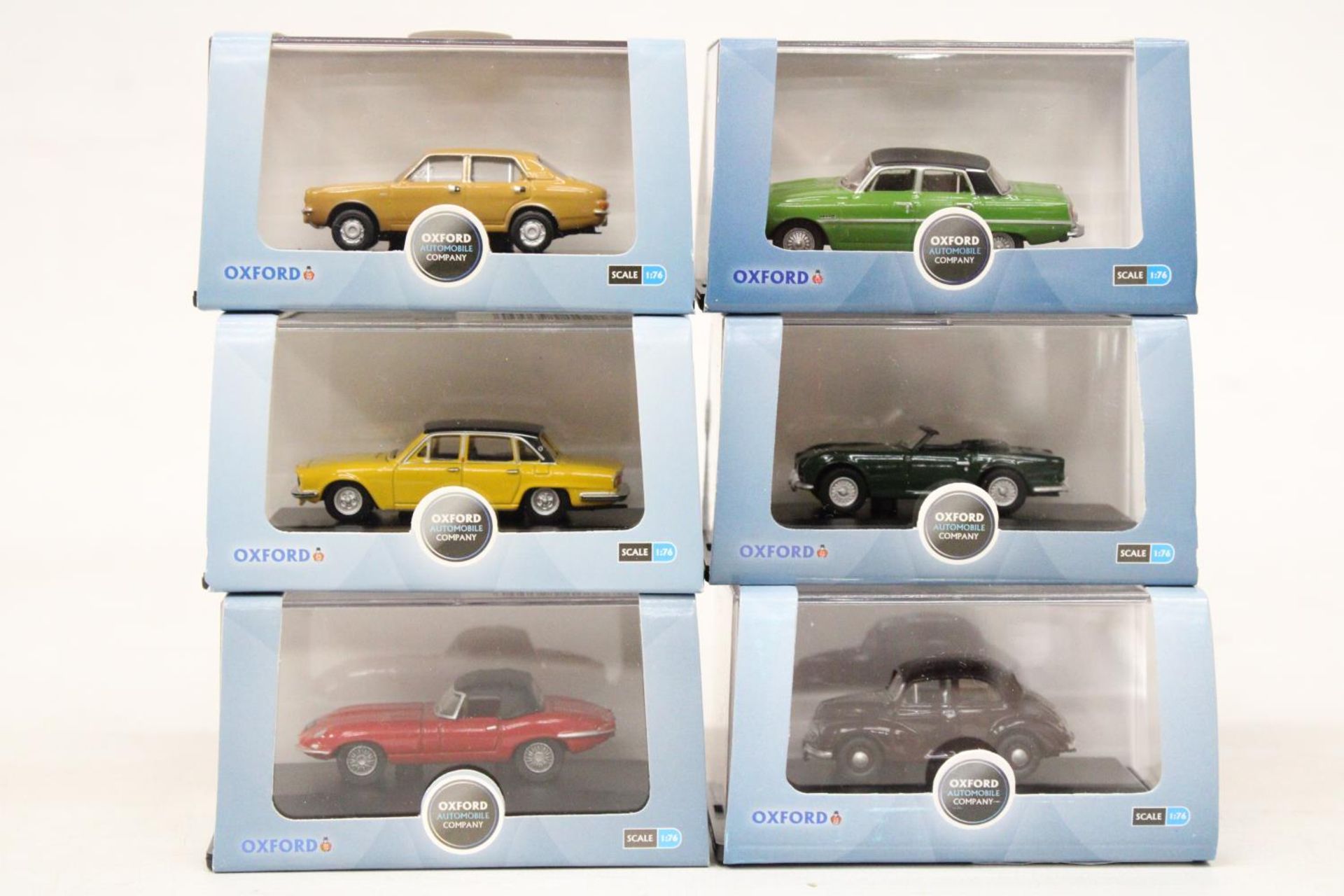 SIX VARIOUS AS NEW AND BOXED OXFORD AUTOMOBILE COMPANY VEHICLES