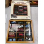 A WOODEN GLASS FRONTED DISPLAY CABINET INCLUDING FIFTEEN MODEL VEHICLES