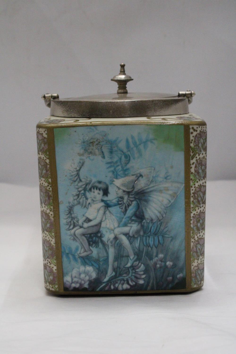 A CERAMIC BISCUIT BARREL DEPICTING FLOWER FAIRIES BY CICELY MARY BARKER - 12 x 6 x 6 INCH - Image 2 of 6