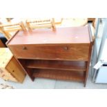 A MODERN HARDWOOD STORAGE SHELVES WITH DROP-DOWN DRAWER, 36" WIDE