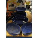 FIVE LARGE PIECES OF DENBY, BLUE, OVEN DISHES