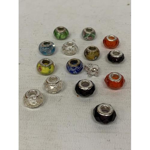 FIFTEEN PANDORA STYLE BEADS WITH 925 SILVER INNER