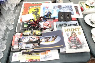 A LARGE COLLECTION OF MOTORSPORT MEMORIBILIA TO INCLUDE AN AUTOGRAPH BOOK, INCLUDING NIGEL