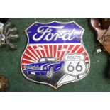 A FORD, ENAMEL, ROUTE 66 SIGN, 30CM X 30CM