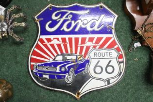 A FORD, ENAMEL, ROUTE 66 SIGN, 30CM X 30CM