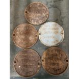 FIVE CAST VINTAGE IRON PLAQUES - 'GEN REP RE-BODIED, NORWICH'