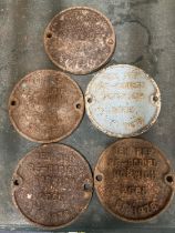 FIVE CAST VINTAGE IRON PLAQUES - 'GEN REP RE-BODIED, NORWICH'