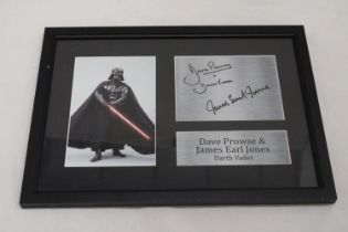 A SIGNED FRAMED PRINT OF DAVE PROWSE AND JAMES EARL JONES AS 'DARTH VADER'