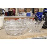 FIVE VINTAGE GLASS BOWLS AND A CAKE PLATE