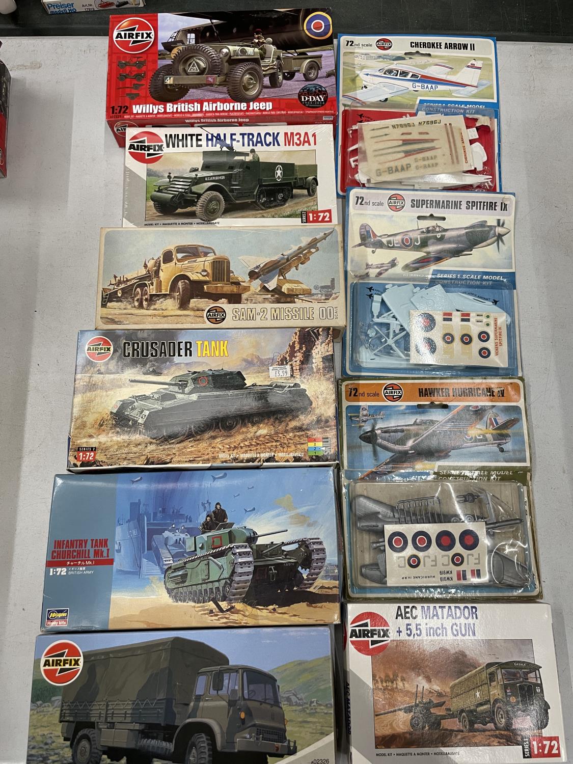 TEN BOXED AIRFIX MILITARY VEHICLE AND AIRPLANE KITS