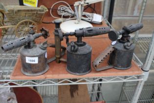 THREE VARIOUS VINTAGE BLOW TORCHES