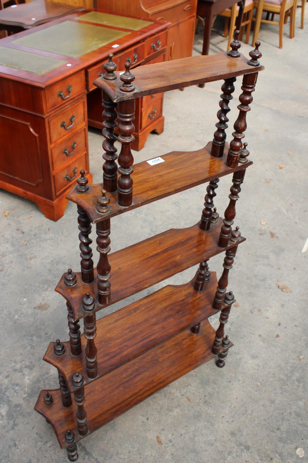 A VICTORIAN FIVE TIER WATERFALL WHATNOT WITH BARLEY TWIST UPRIGHTS, 29" WIDE - Image 3 of 3