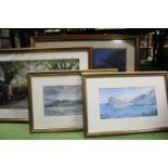 FOUR FRAMED PRINTS TO INCLUDE SEASCAPES, 'EARLY MORNING, MAIN STREET, NANTUCKET', ETC