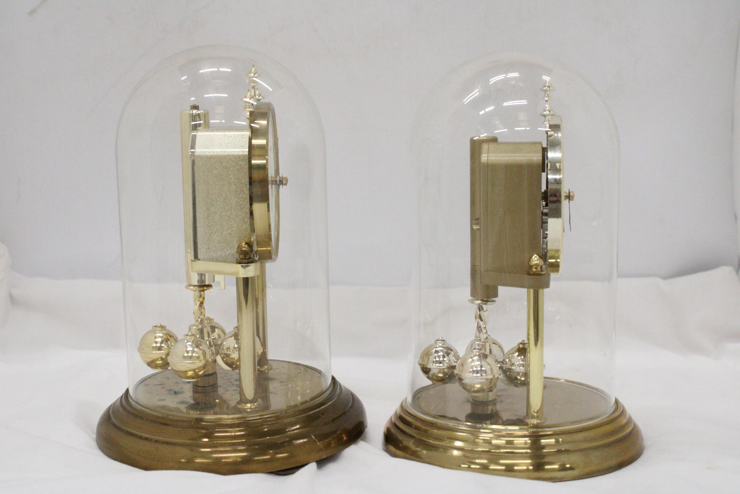 TWO BRASS ANNIVERSARY CLOCKS WITH GLASS DOMES - Image 4 of 6