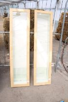 TWO TALL GLASS FRONT DISPLAY CASES